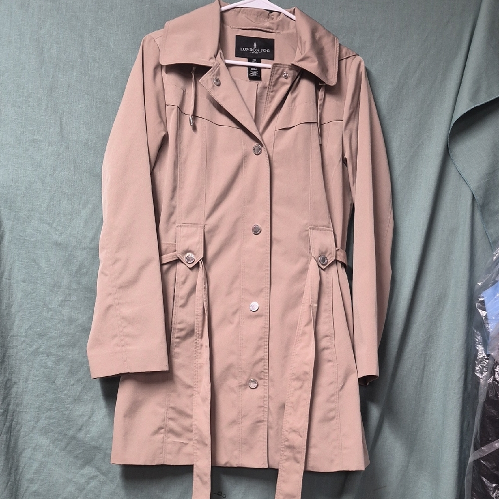 London Fog Classic Beige Snap Button And Tie Closure Trench Coat Small